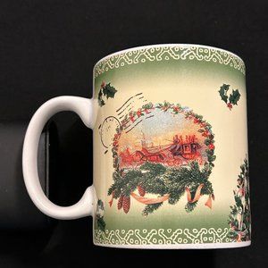 Clay Art Merry Christmas Mug Green large Post Card Train Holly Mug